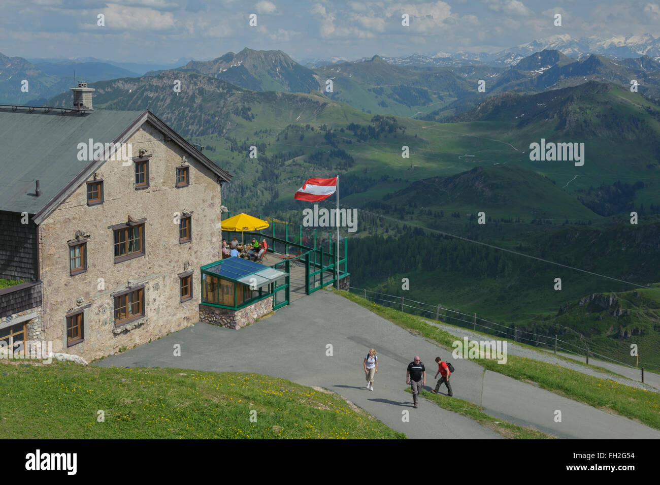 Vista panoramica dalla cima del Kitzbuheler Horn. Kitzbuehel, Tirolo, Austria. Europa Foto Stock