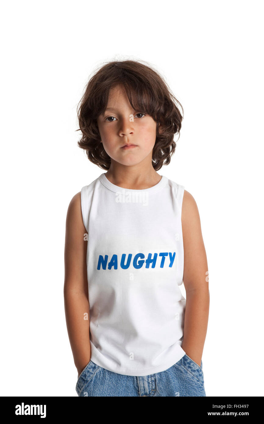 Ritratto di un fresco naughty boy su sfondo bianco Foto Stock