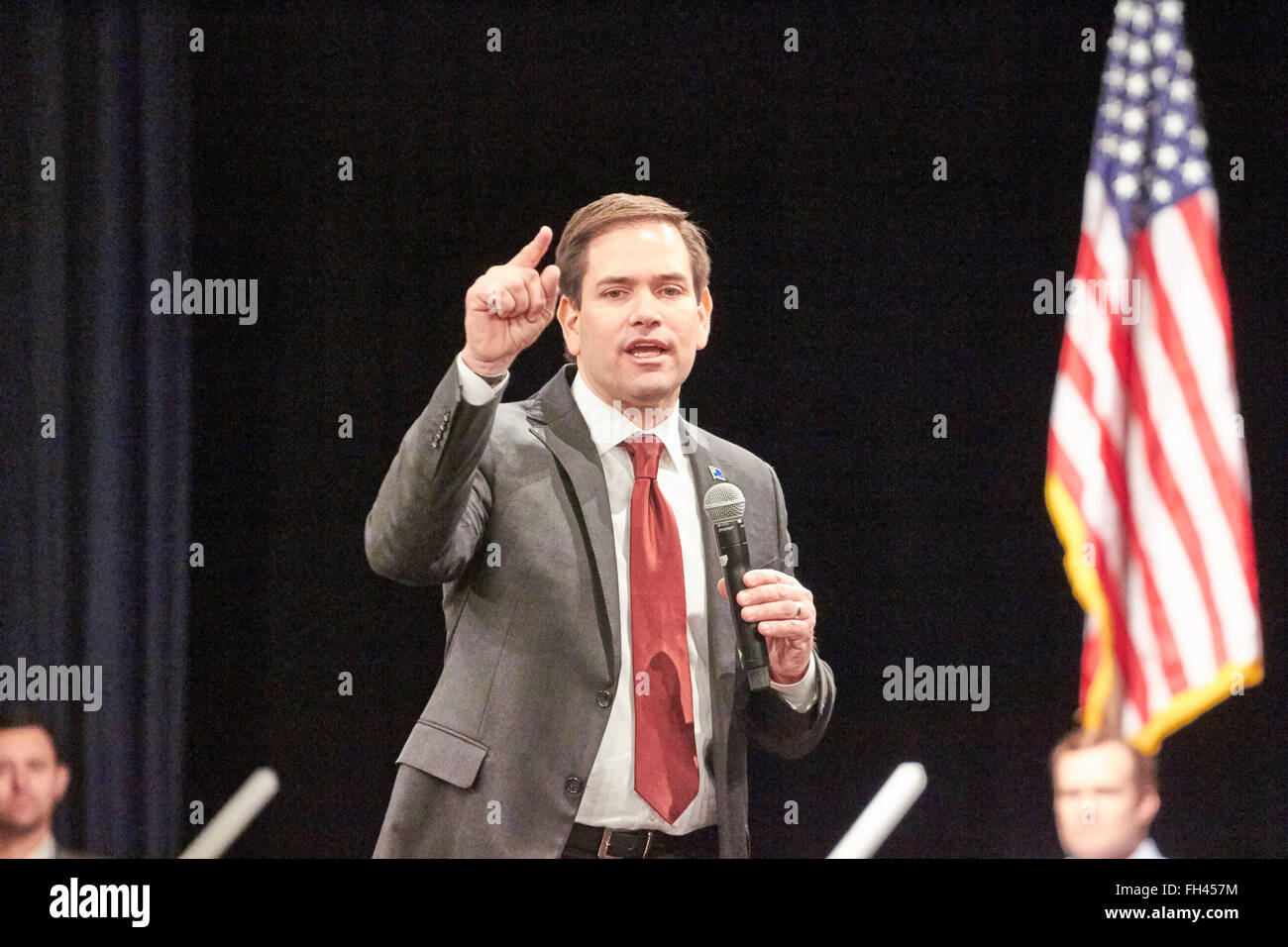 Las Vegas, Nevada, USA. Il 23 febbraio, 2016. Marco Rubio campagne per il repubblicano nomina presidenziale al Silverton Casino di Las Vegas. Sfondo. Credito: Jennifer Mack/Alamy Live News Foto Stock