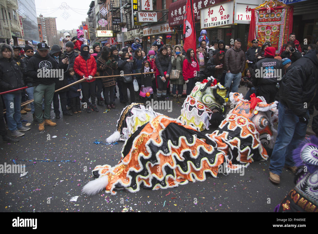 Anno Nuovo Cinese lungo Mott Street, il centro di Chinatown a Manhattan NYC. Foto Stock