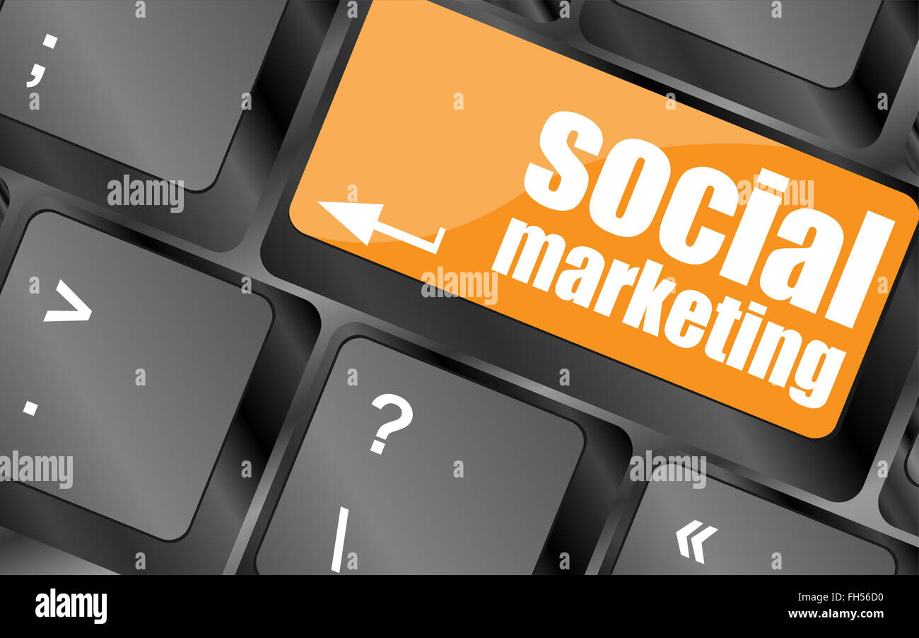 Il marketing sociale o internet marketing concetti, con messaggio sul tasto Invio della tastiera, illustrazione vettoriale Foto Stock