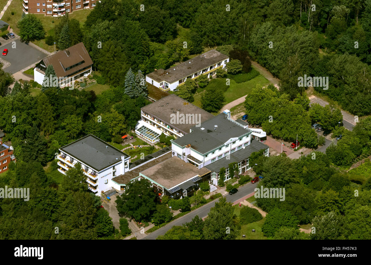 Vista aerea, Parkhotel Hitzacker, Hitzacker (Elba), Lüchow-Dannenberg, Valle dell'Elba, Elbtalaue, Bassa Sassonia, Germania, Europa Foto Stock