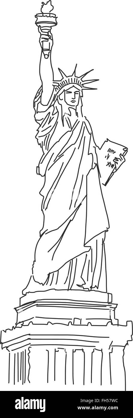 Statua della Libertà, illustrazione vettoriale, disegnato a mano scarabocchio di contorno Illustrazione Vettoriale