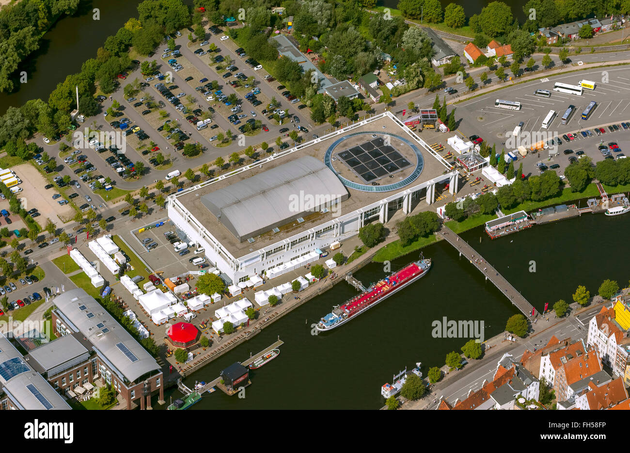 Antenna, la musica e il Centro Congressi, il Museo del Porto, la Città Vecchia di Lubecca, Lubecca, Mar Baltico, Schleswig Holstein, Germania, Europa Foto Stock