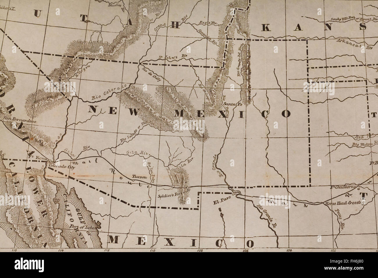 1861 mappa che mostra il nuovo territorio del Messico - USA Foto Stock