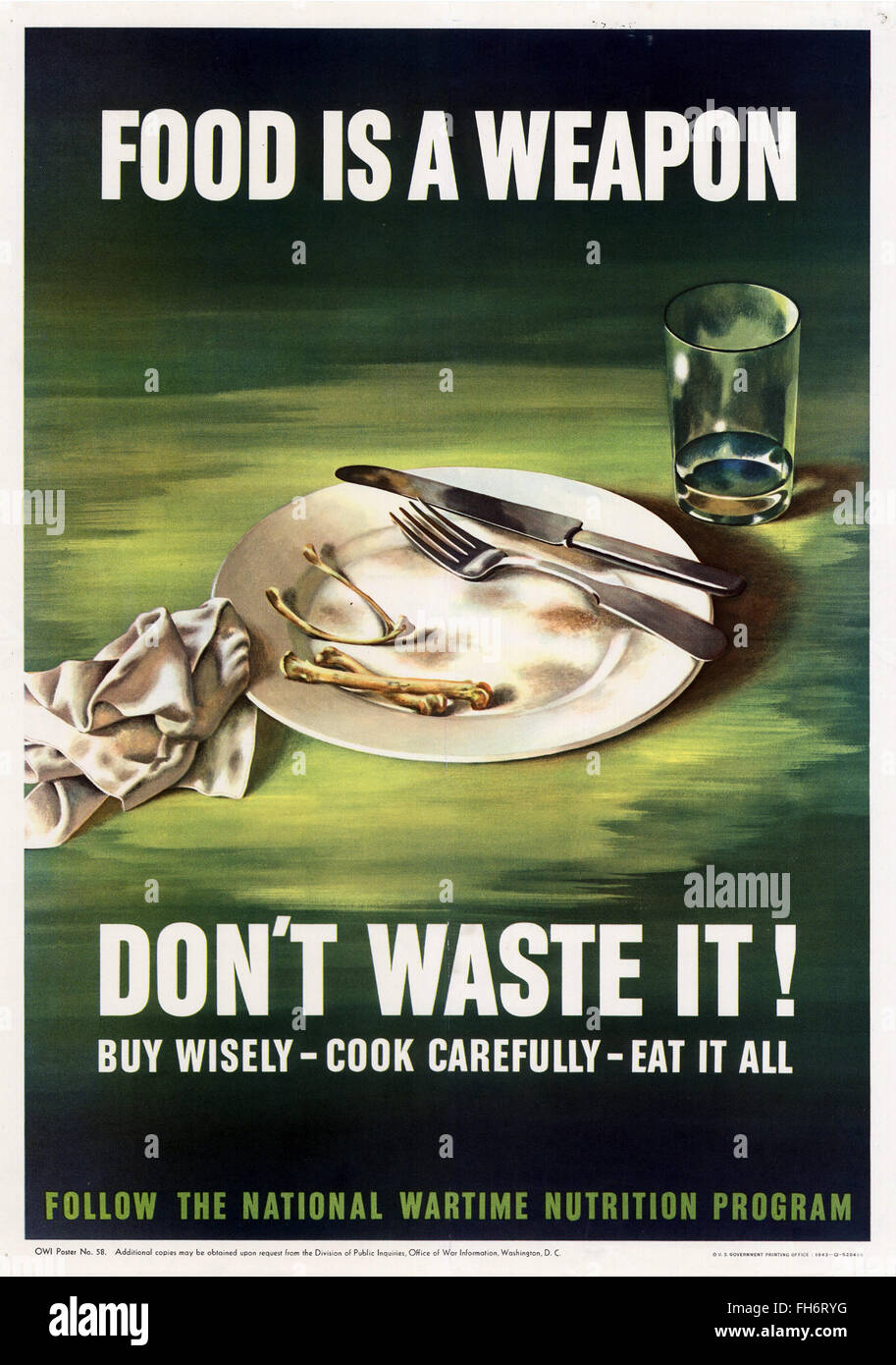 Il razionamento cibo è un'arma- US Propaganda Poster - SECONDA GUERRA MONDIALE Foto Stock