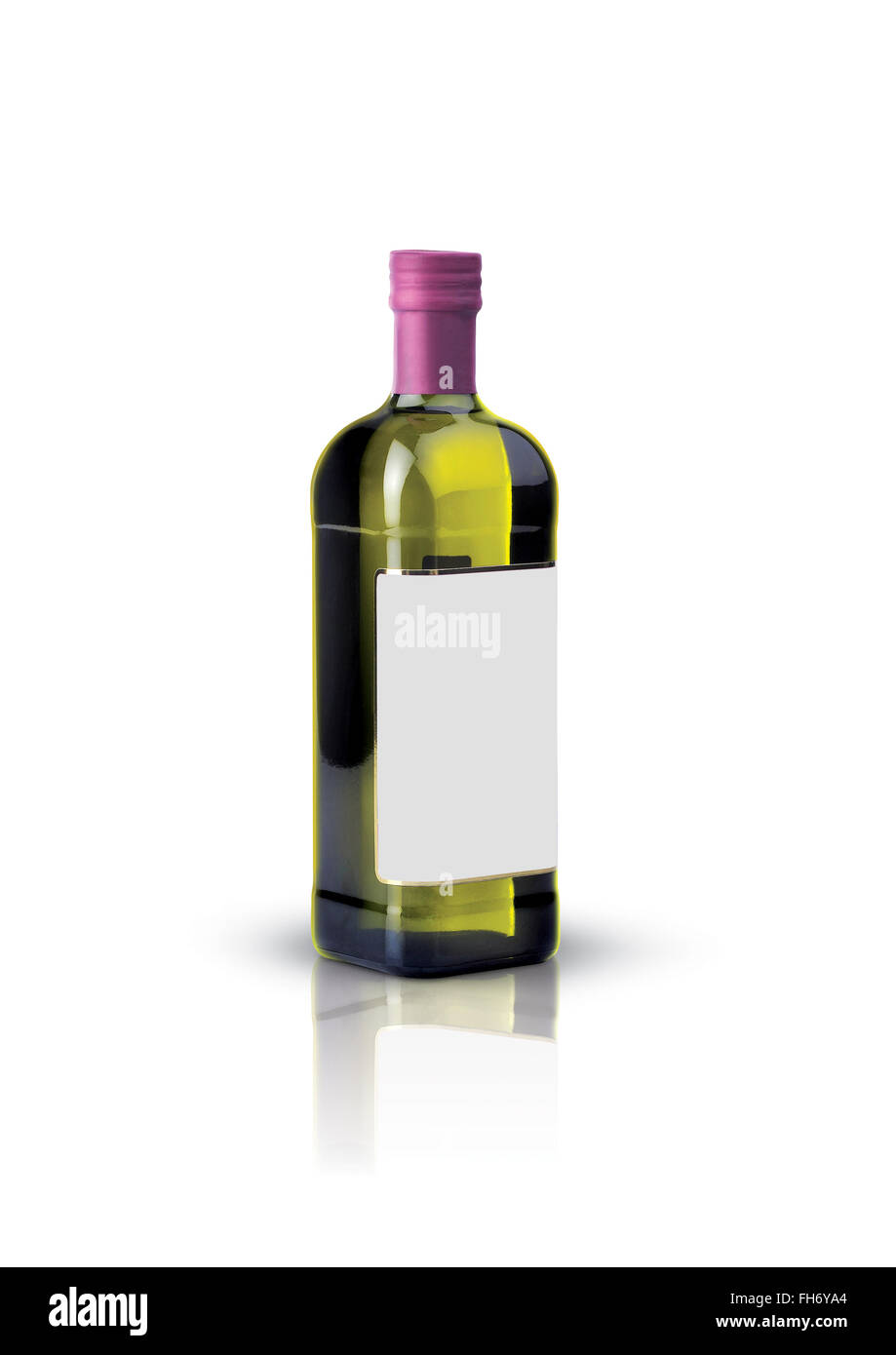 Senza etichetta bottiglia vuota per la progettazione di olio di oliva, olio di semi di uva,l'aceto,vino etichetta isolati su sfondo bianco,progettazione grafica Foto Stock