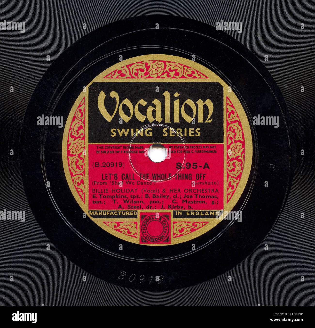 Billie Holiday (1915-1959) 78 giri Vocalion serie Swing etichetta discografica diciamo che la cosa intera Off" registrati 1 Apr. 1937 Foto Stock