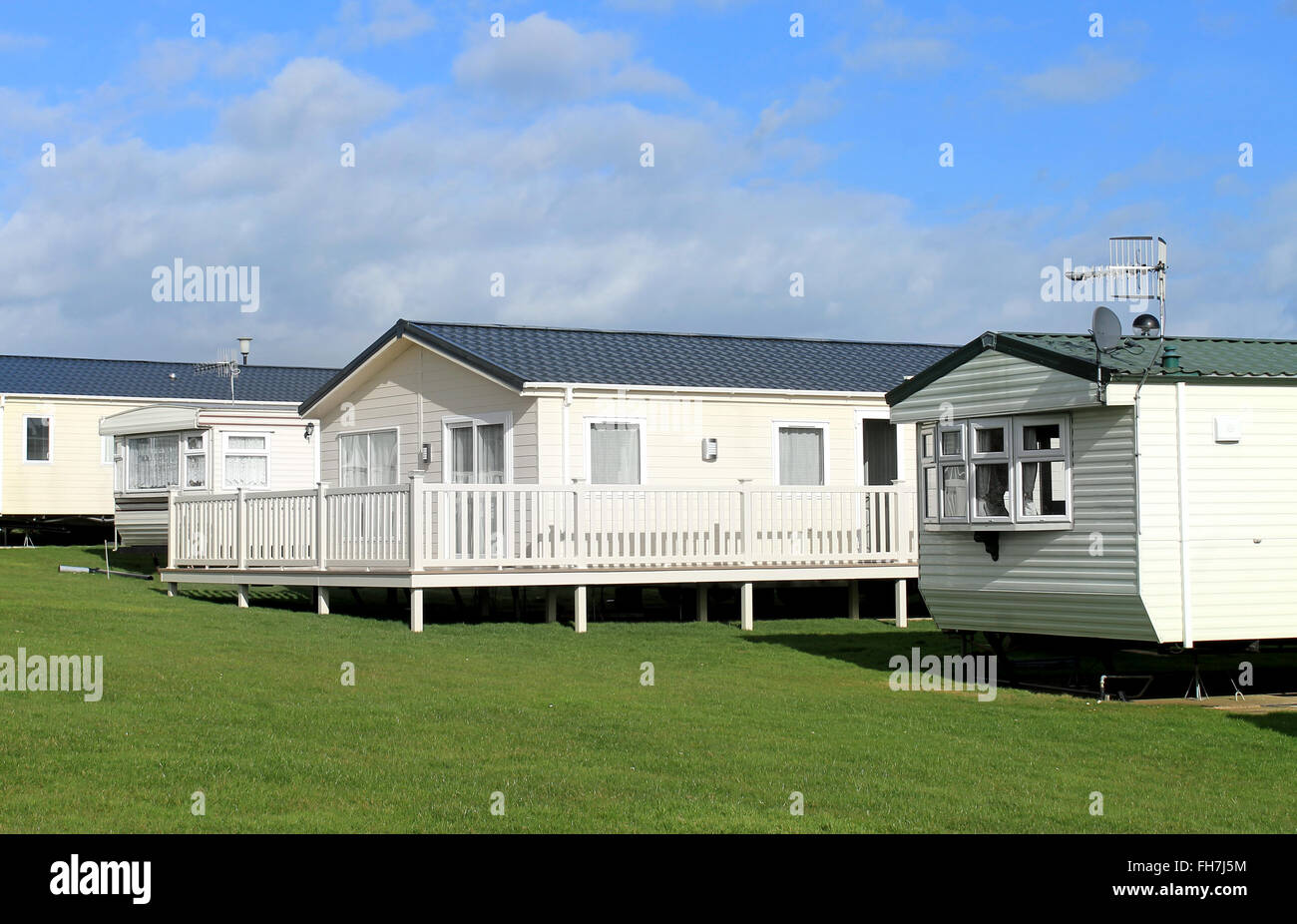 Vista panoramica di un rimorchio caravan park in estate, Scarborough, in Inghilterra. Foto Stock