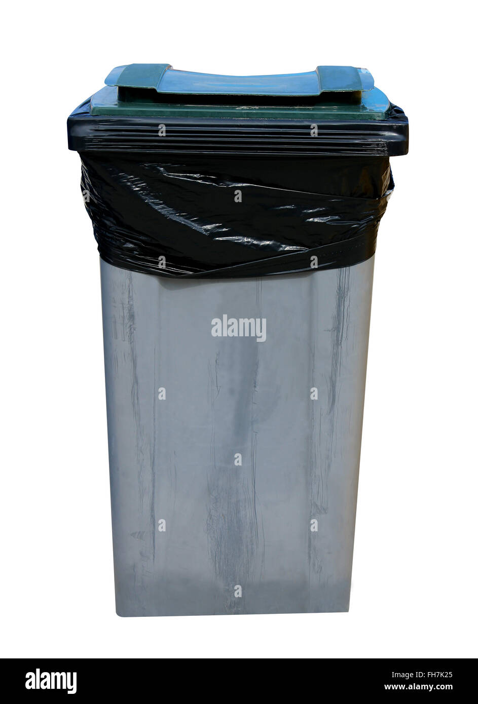Grigio recycling bin isolato su uno sfondo bianco. Foto Stock
