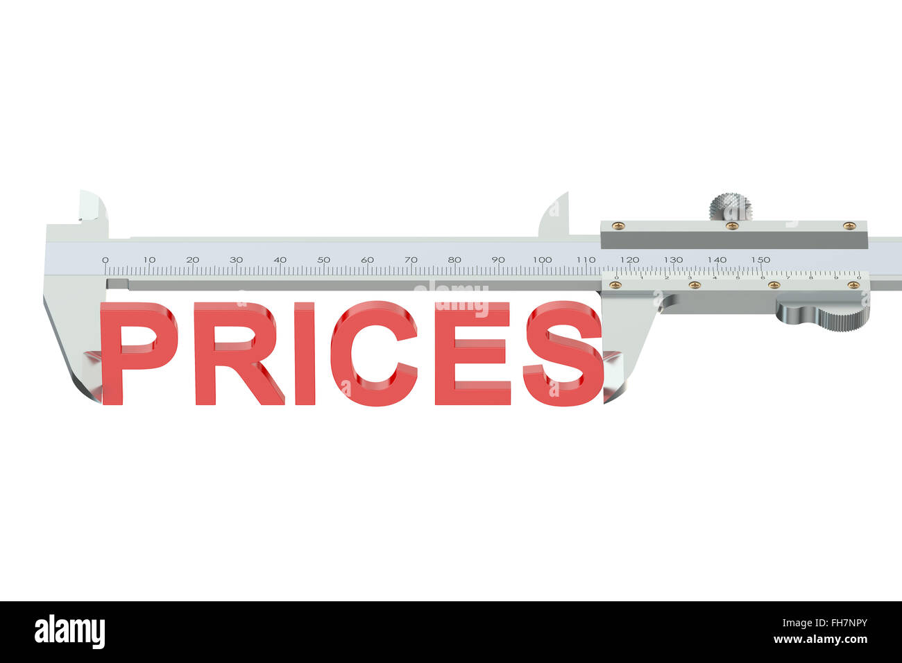 Prezzi concetto di misura isolati su sfondo bianco Foto Stock