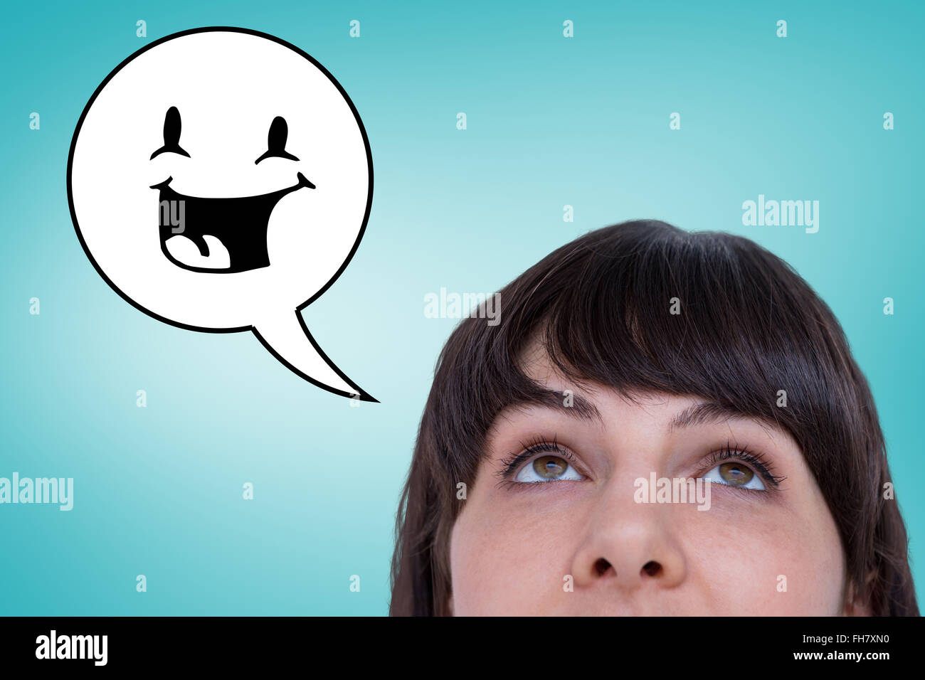 Immagine composita di close up della donna che guarda verso l'alto Foto Stock