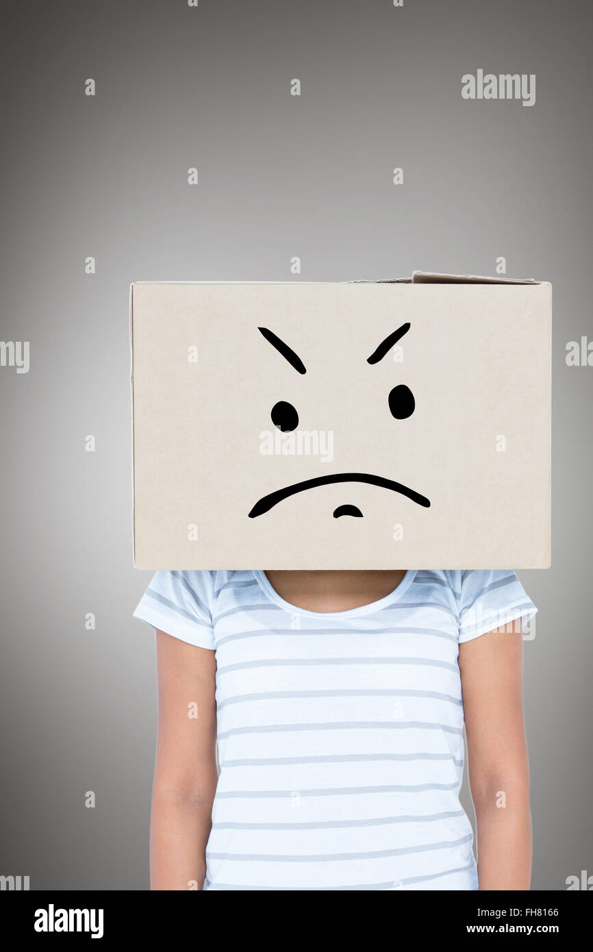 Immagine composita della donna depressa con scatola sopra la testa Foto Stock