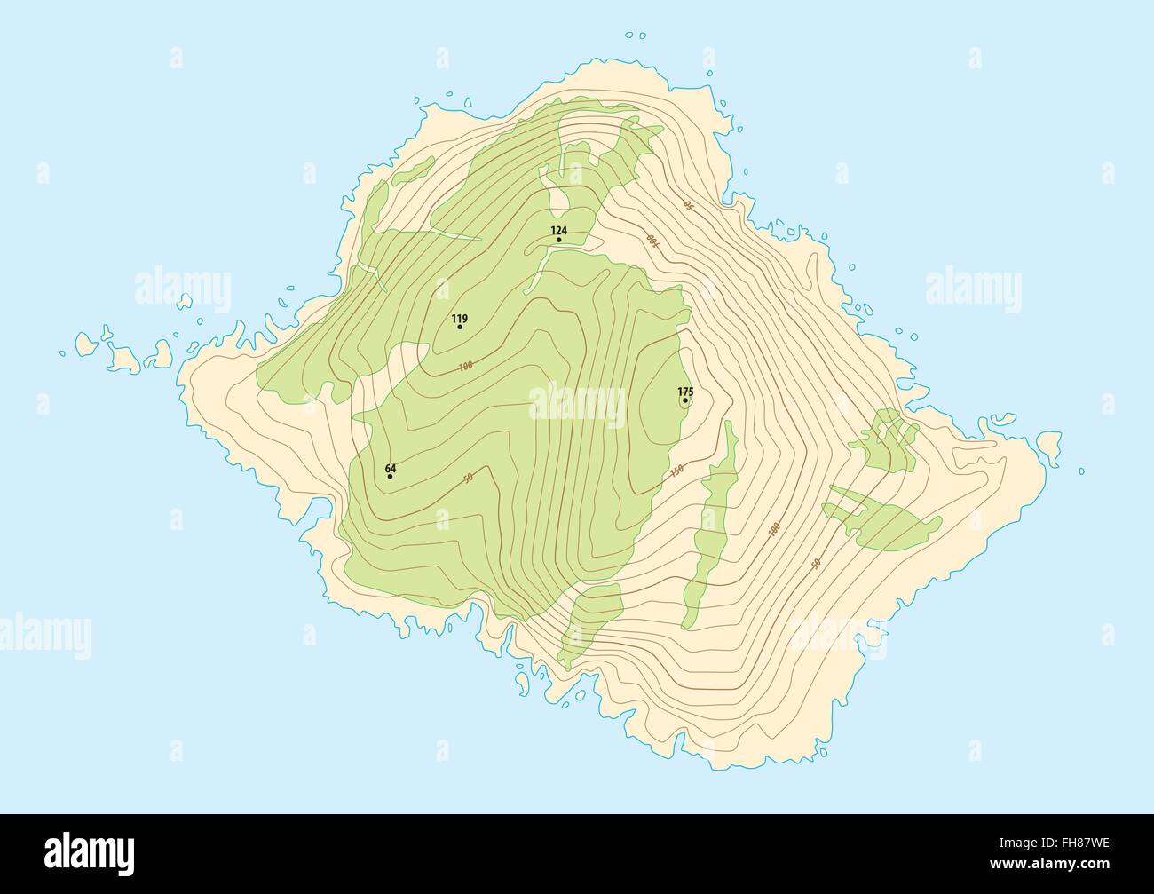 Mappa topografica di un isola fittizia Illustrazione Vettoriale