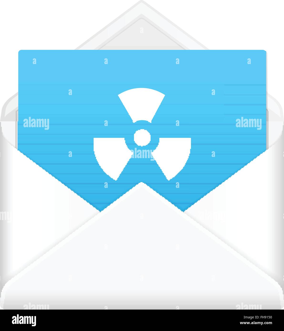 Busta, foglio di notebook e simbolo su uno sfondo bianco. Illustrazione Vettoriale