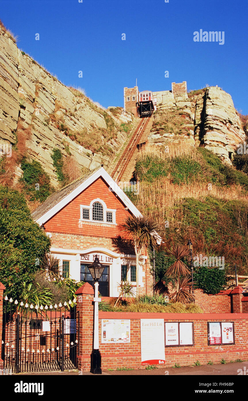 East Hill ascensore, Hastings Old Town, East Sussex, Regno Unito Foto Stock