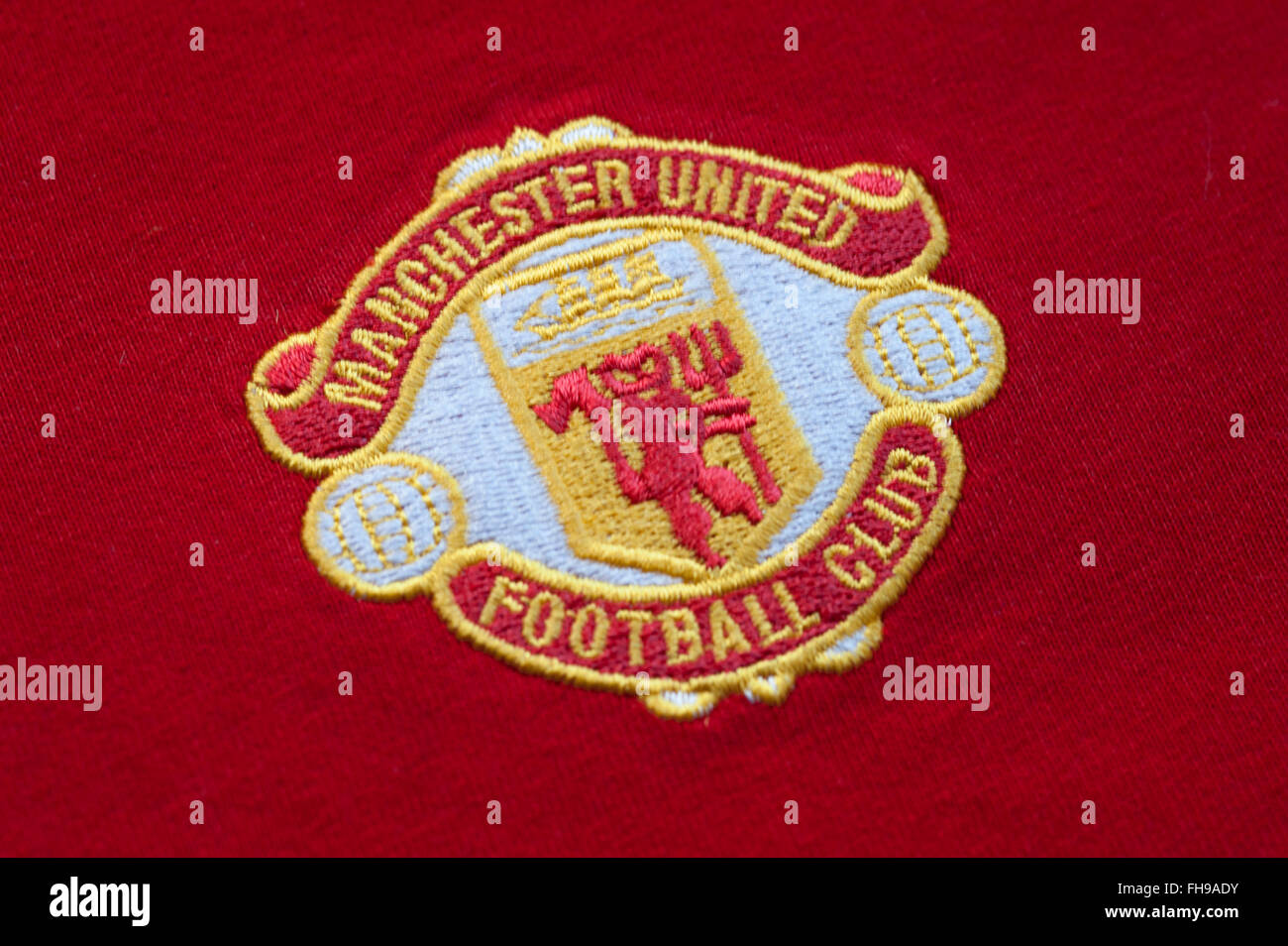 Close up dei tradizionali il Manchester United Football Club badge Foto Stock