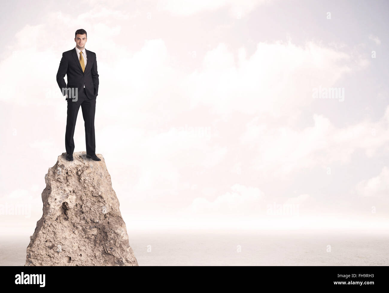 Happy businessman permanente sulla scogliera Foto Stock