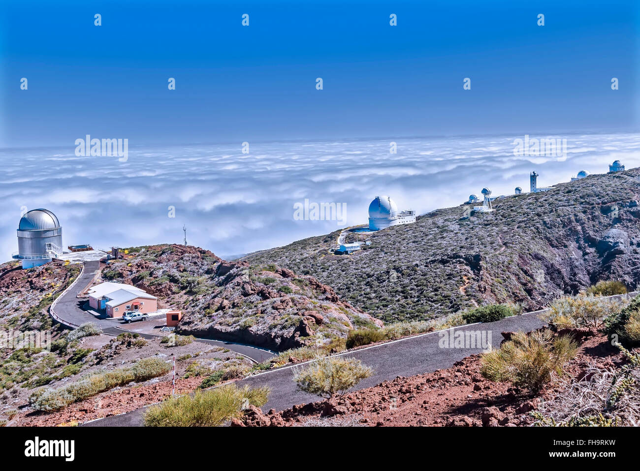 La linea di telescopi La Palma Spagna Foto Stock