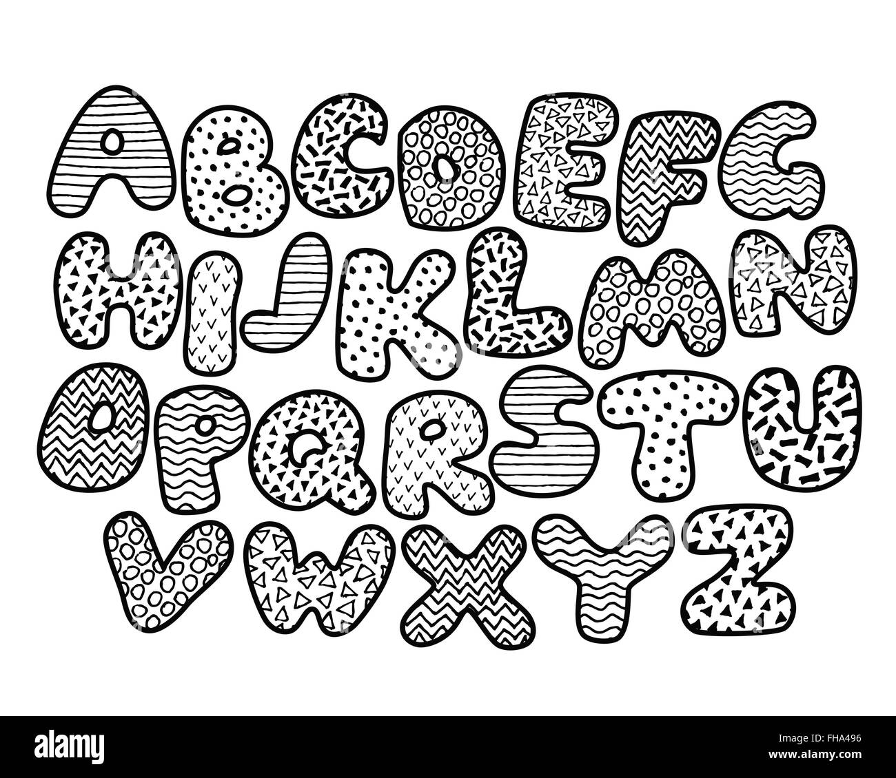 Alfabeto divertente Pagina di colorazione Illustrazione Vettoriale