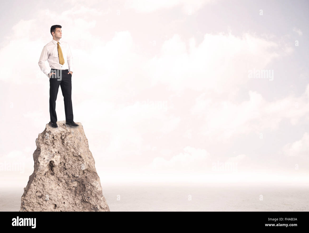 Happy businessman permanente sulla scogliera Foto Stock