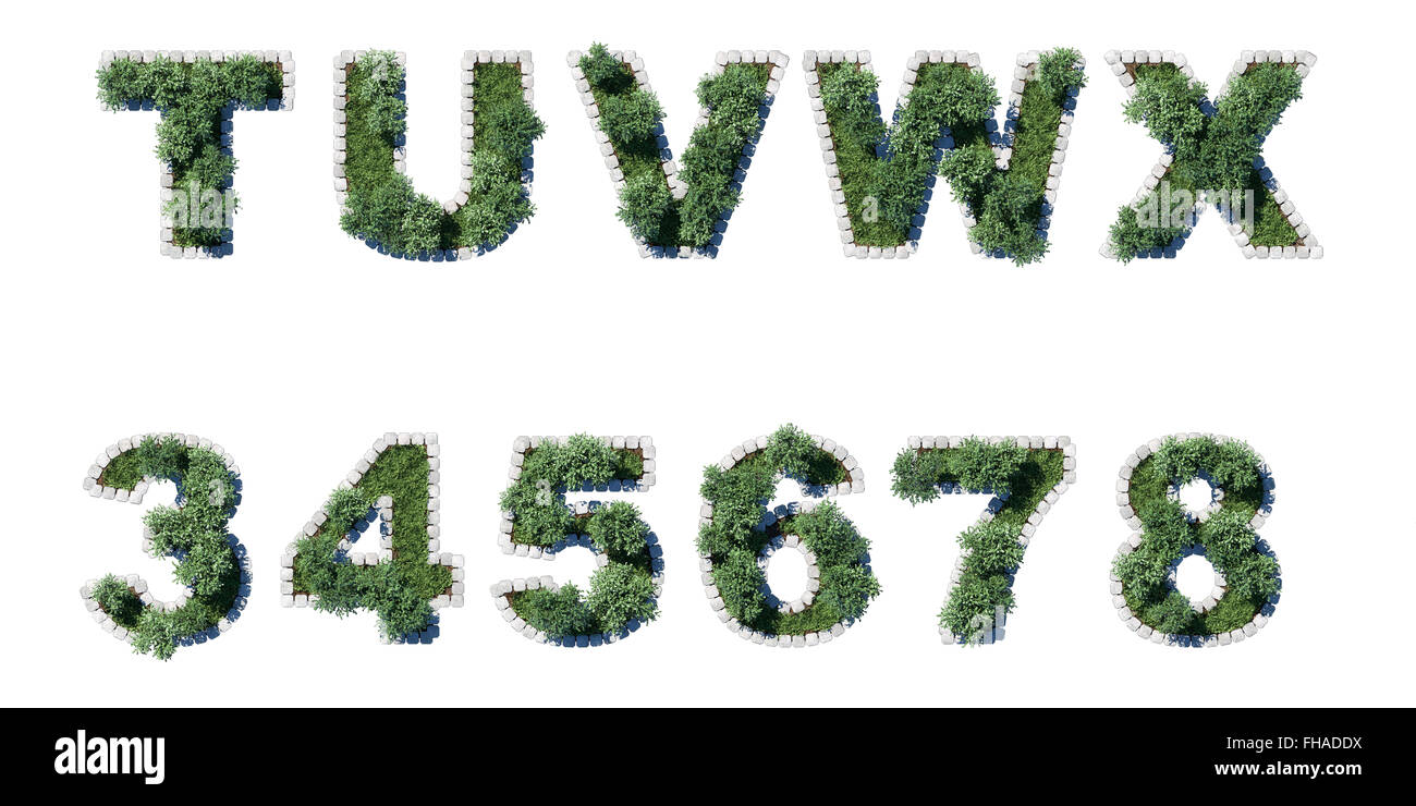 Green Garden insieme con il grigio cubing confine. Lettere e numeri Foto Stock