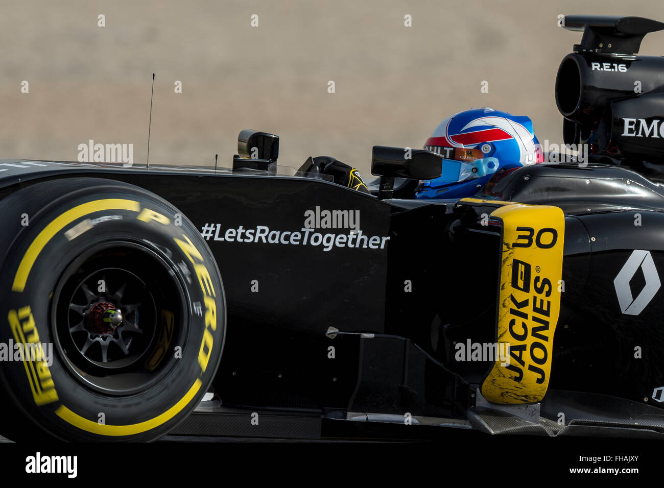 Autista Jolyon Palmer. Team Renault. Formula Uno giorni di test sul Circuito de Catalunya. Montmelo, Spagna. Febbraio 23, 2016 Foto Stock