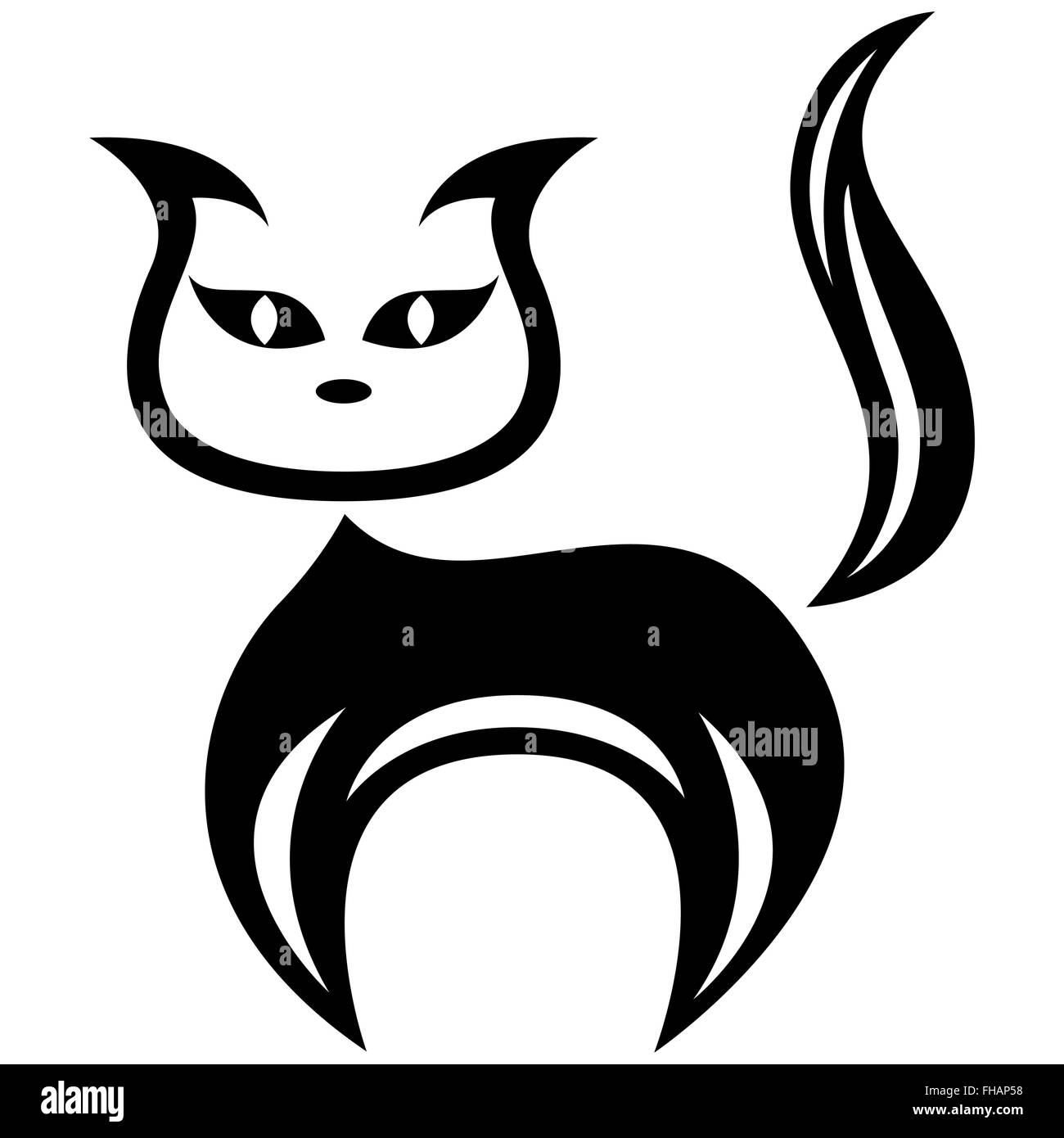 Stilizzata divertente gatto nero isolato su uno sfondo bianco, cartoon illustrazione vettoriale Illustrazione Vettoriale