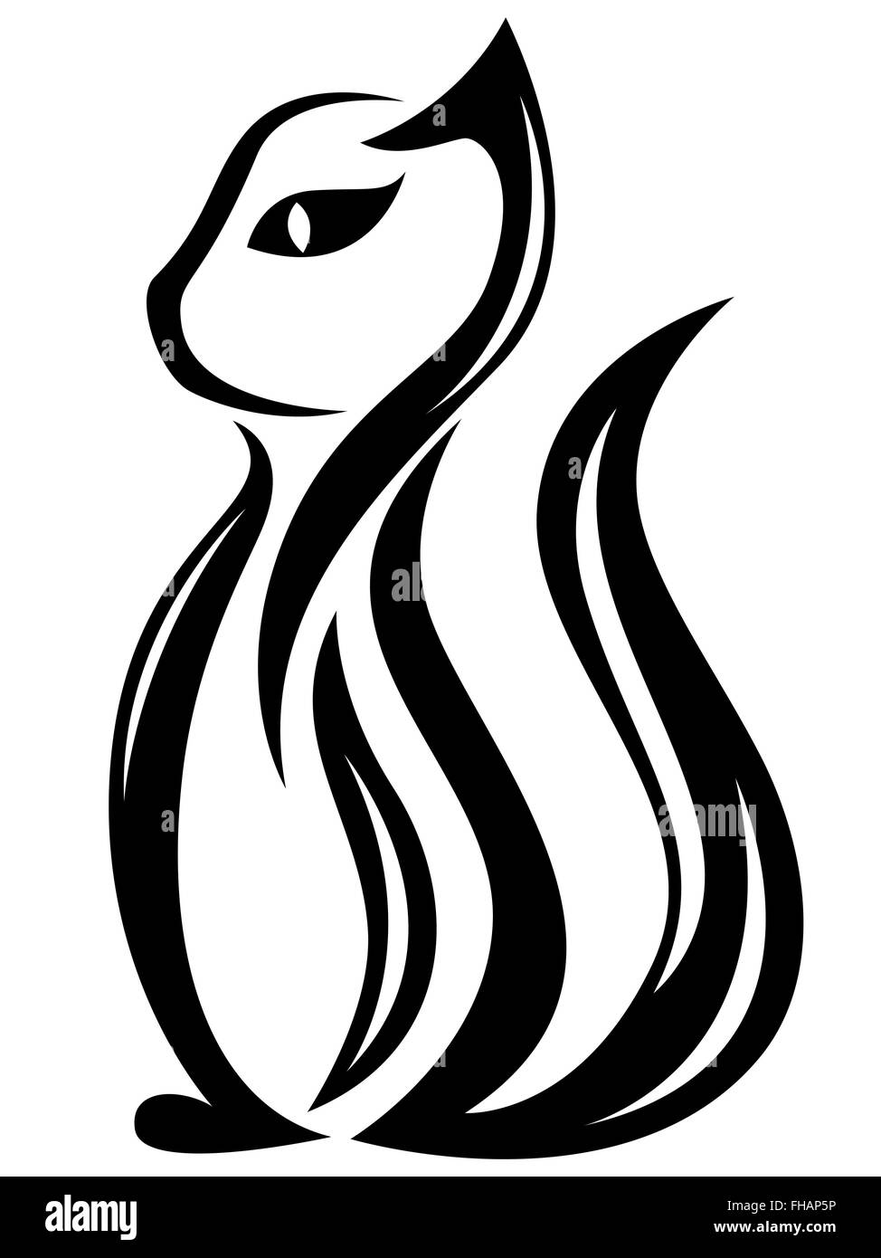 Stilizzata fanny gatto nero isolato su uno sfondo bianco, cartoon illustrazione vettoriale Illustrazione Vettoriale