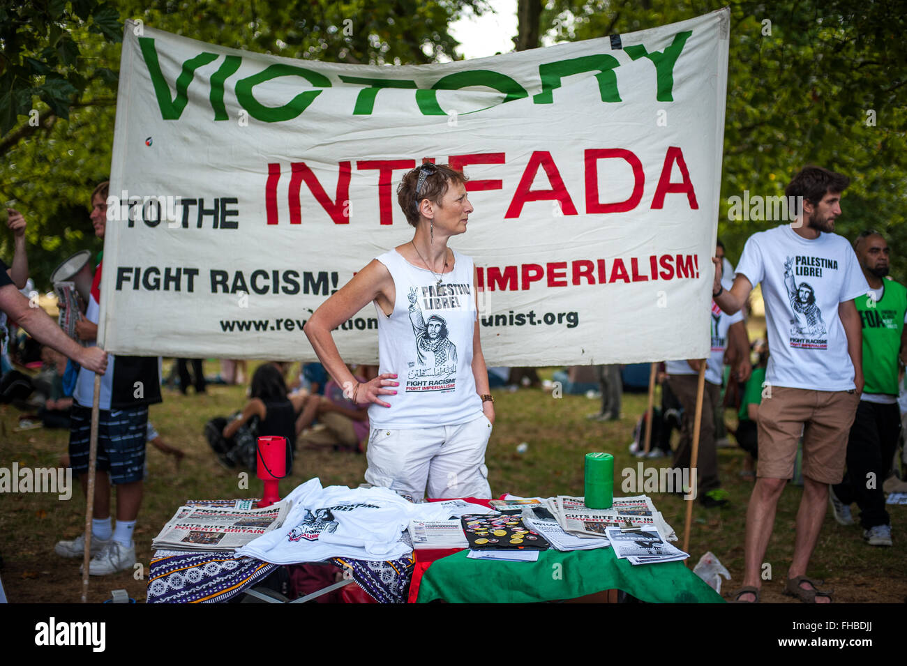 Pro-Palestinian attivisti, rally per la Striscia di Gaza, Londra, agosto 9, 2014 Foto Stock