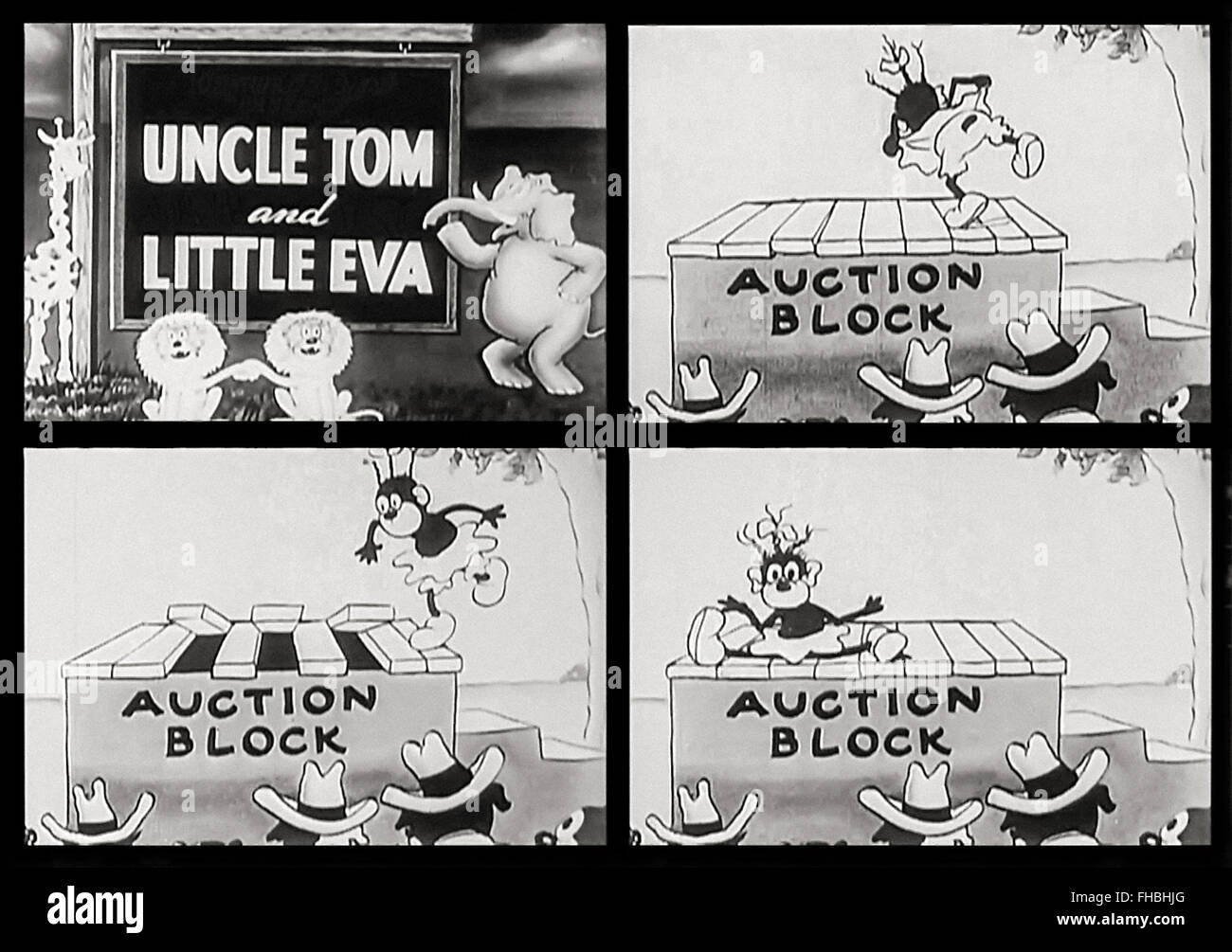 Zio Tom & Little Eva 1932 cartone animato dei registi americani John Foster (1871-1952) e Mannie Davis (1894-1964) che mostra una parodia musicale della "cabina dello zio Tom" di Harriet Beecher Stowe, con raffigurazioni caricaturate di zio Tom e piccola Eva tra scene di piantagione del sud, sequenze musicali e immagini stereotipate comuni nell'animazione dei primi anni del XX secolo. Foto Stock