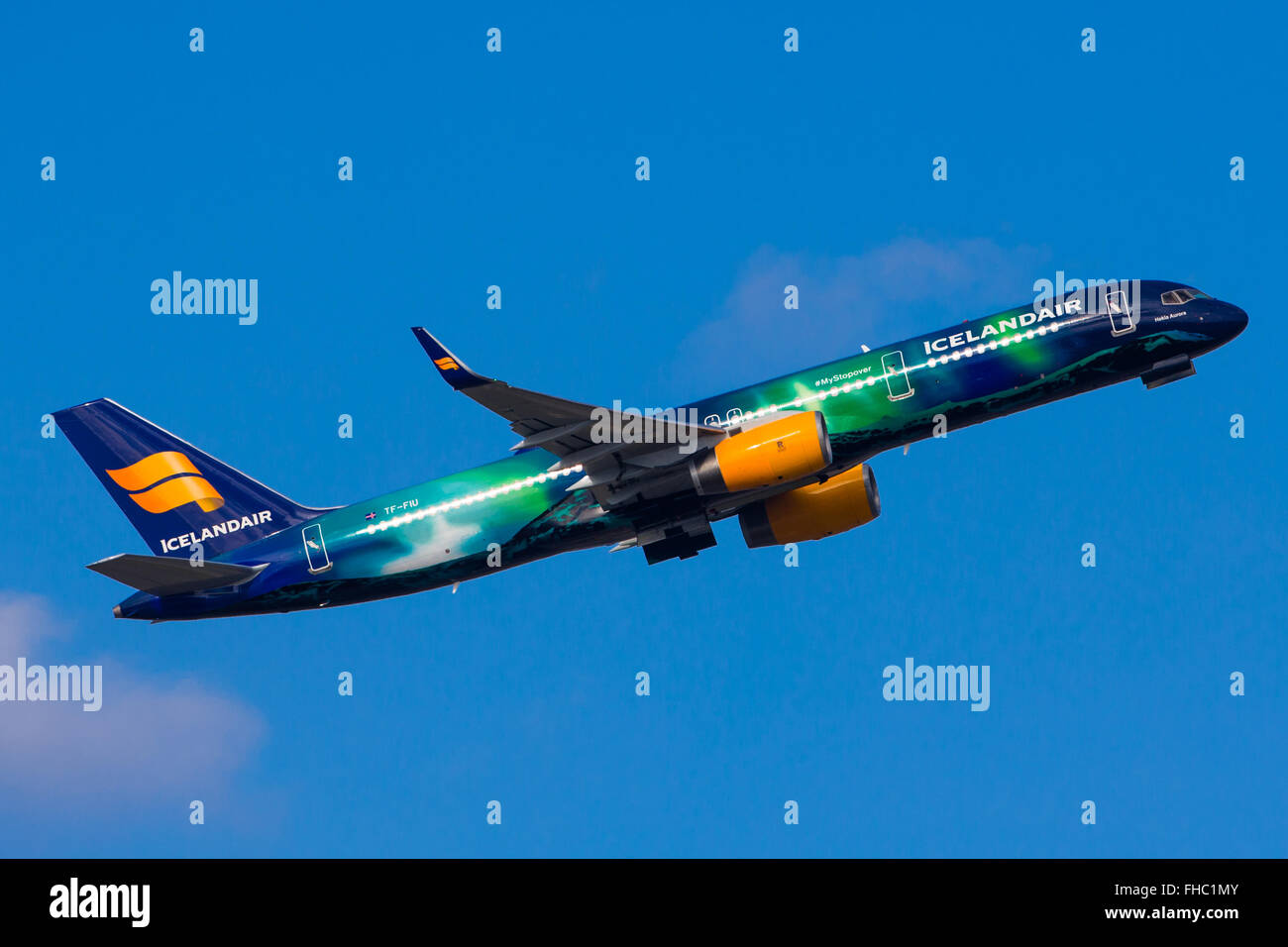 Icelandair Hekla Aurora Northern lights speciale schema colore Boeing 757 Foto Stock