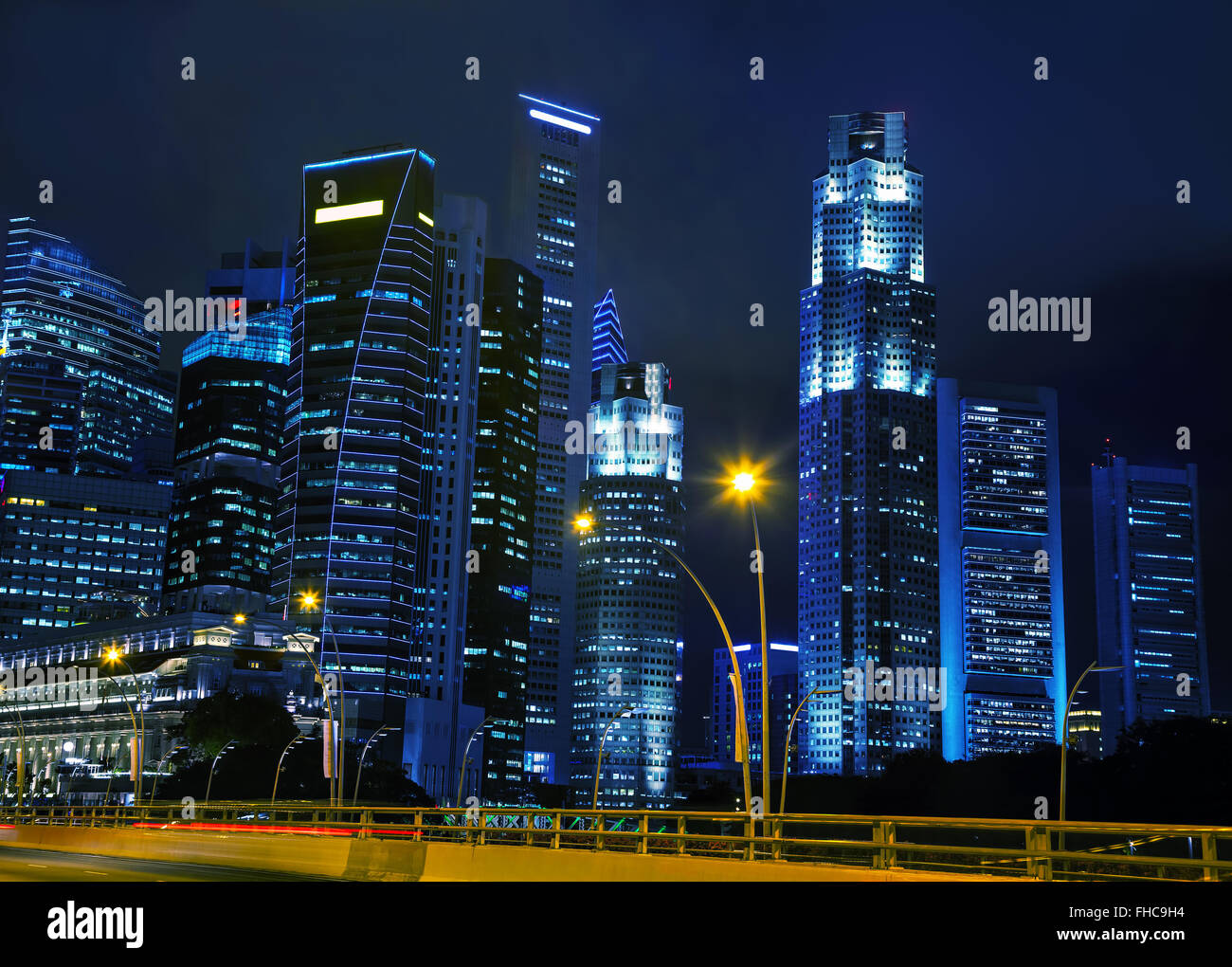 Singapore distretto finanziario durante la notte Foto Stock