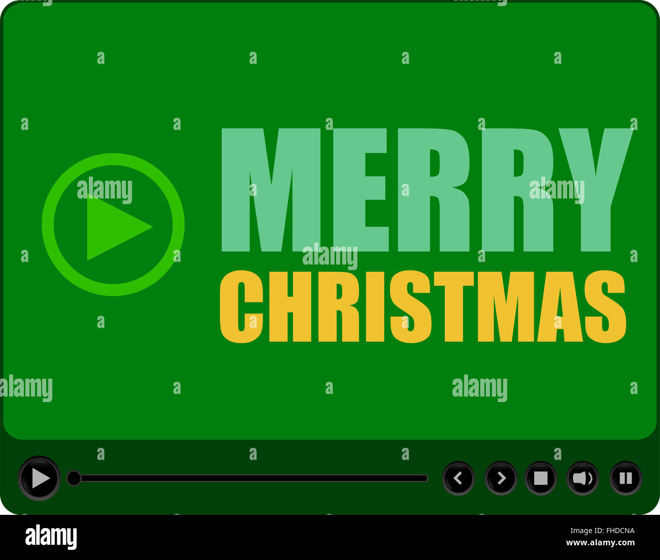 Design piatto pulsante vettore. Buon Natale parole su media player Foto Stock