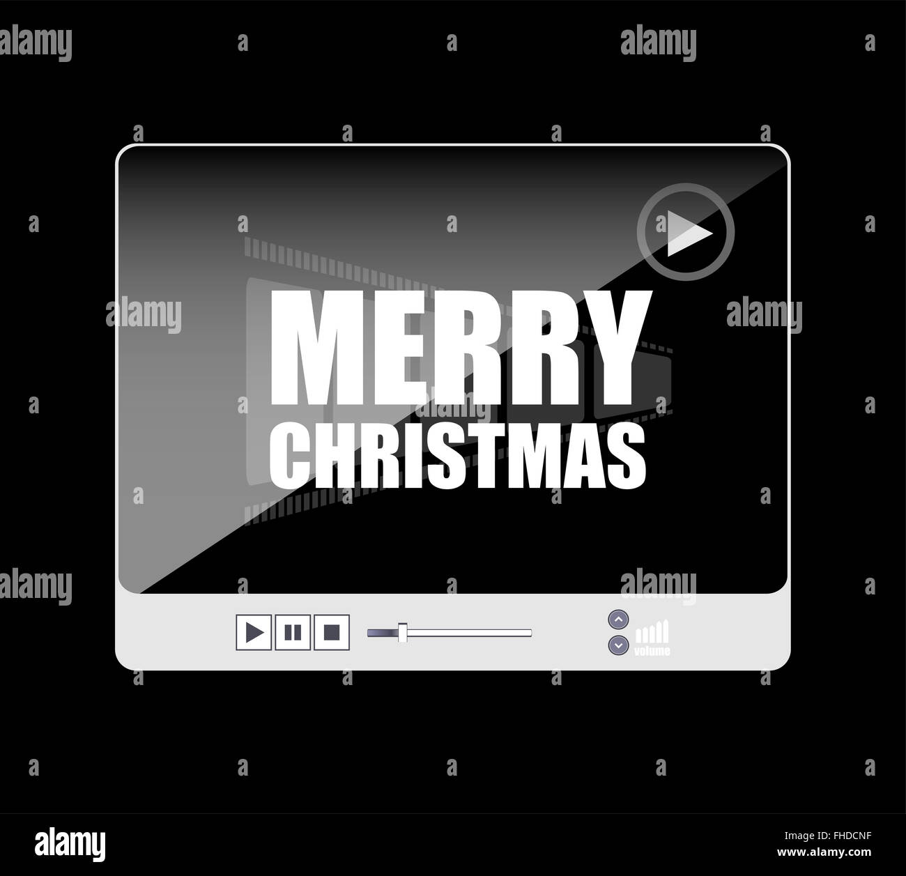 Design piatto pulsante vettore. Buon Natale parole su media player Foto Stock