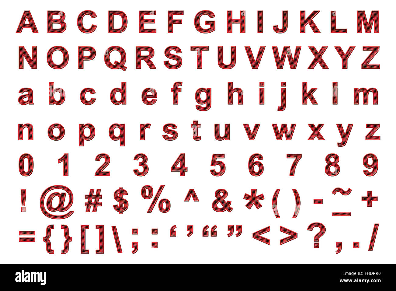 Alfabeto di metallo insieme con il foro interno e rilievo lo stile del bordo isolato su bianco Foto Stock