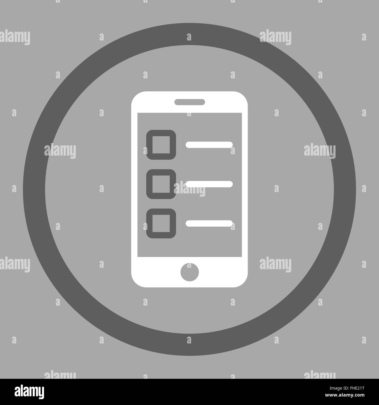 Prova Mobile piatto grigio scuro e bianco colori arrotondati icona vettore Foto Stock