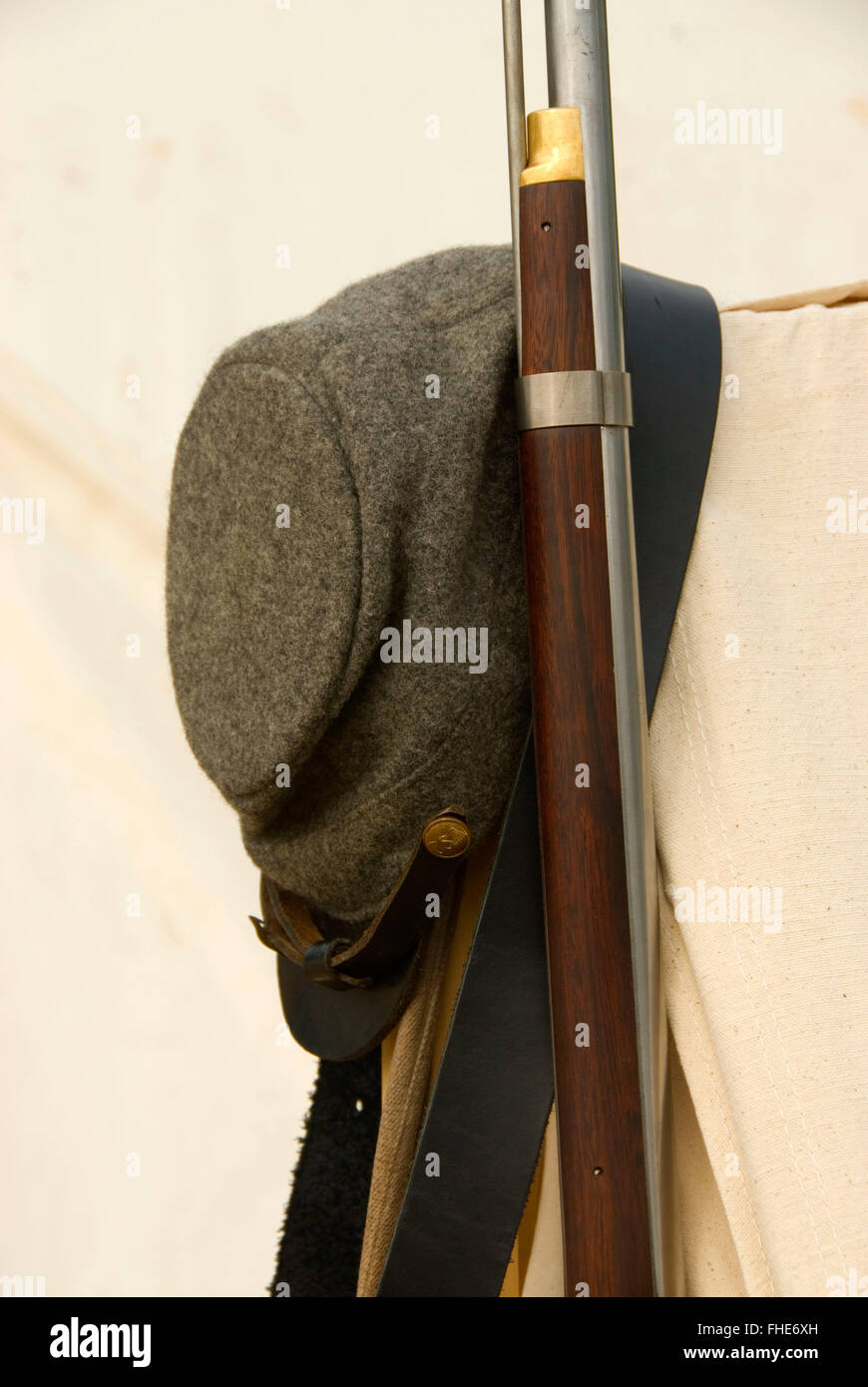 Il cappello in camp, guerra civile rievocazione, Willamette Missione del parco statale, Oregon Foto Stock