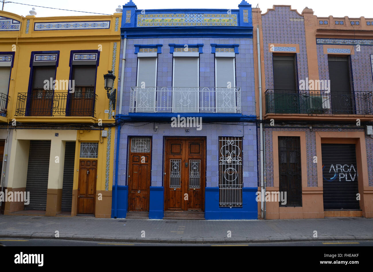 Caratteristiche architettoniche in El Canyamelar Cabanyal-El distretto, Valencia Spagna Foto Stock