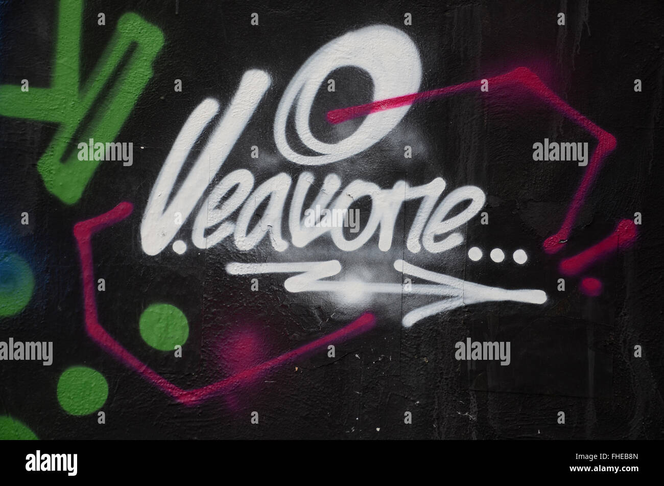 Graffiti pareti coperte in Barrio del Carmen, Valencia Spagna Foto Stock