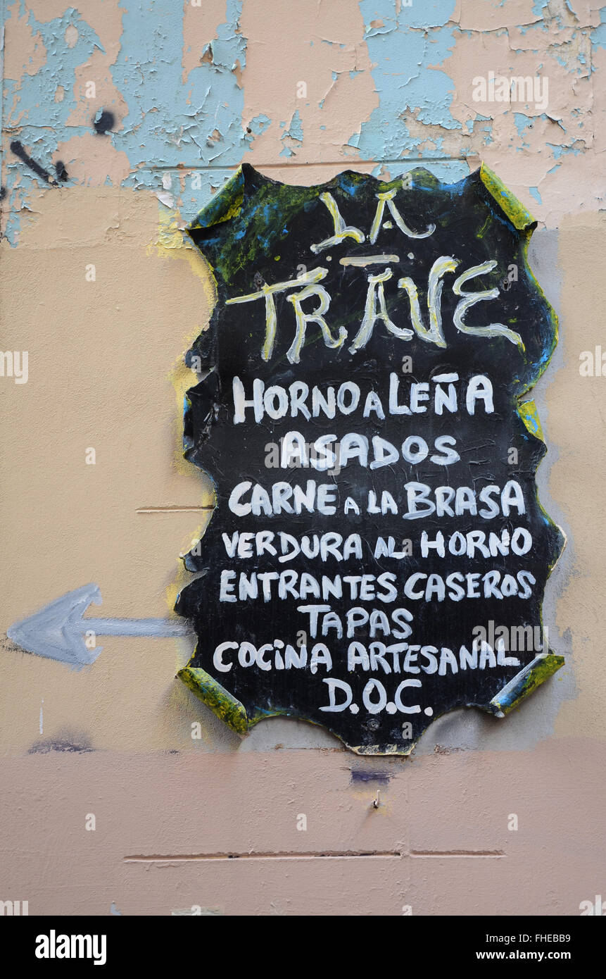 Menu per la trave ristorante, Valencia Spagna Foto Stock