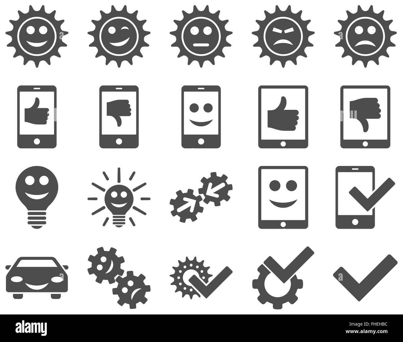 Strumenti e sorriso le icone degli ingranaggi Foto Stock