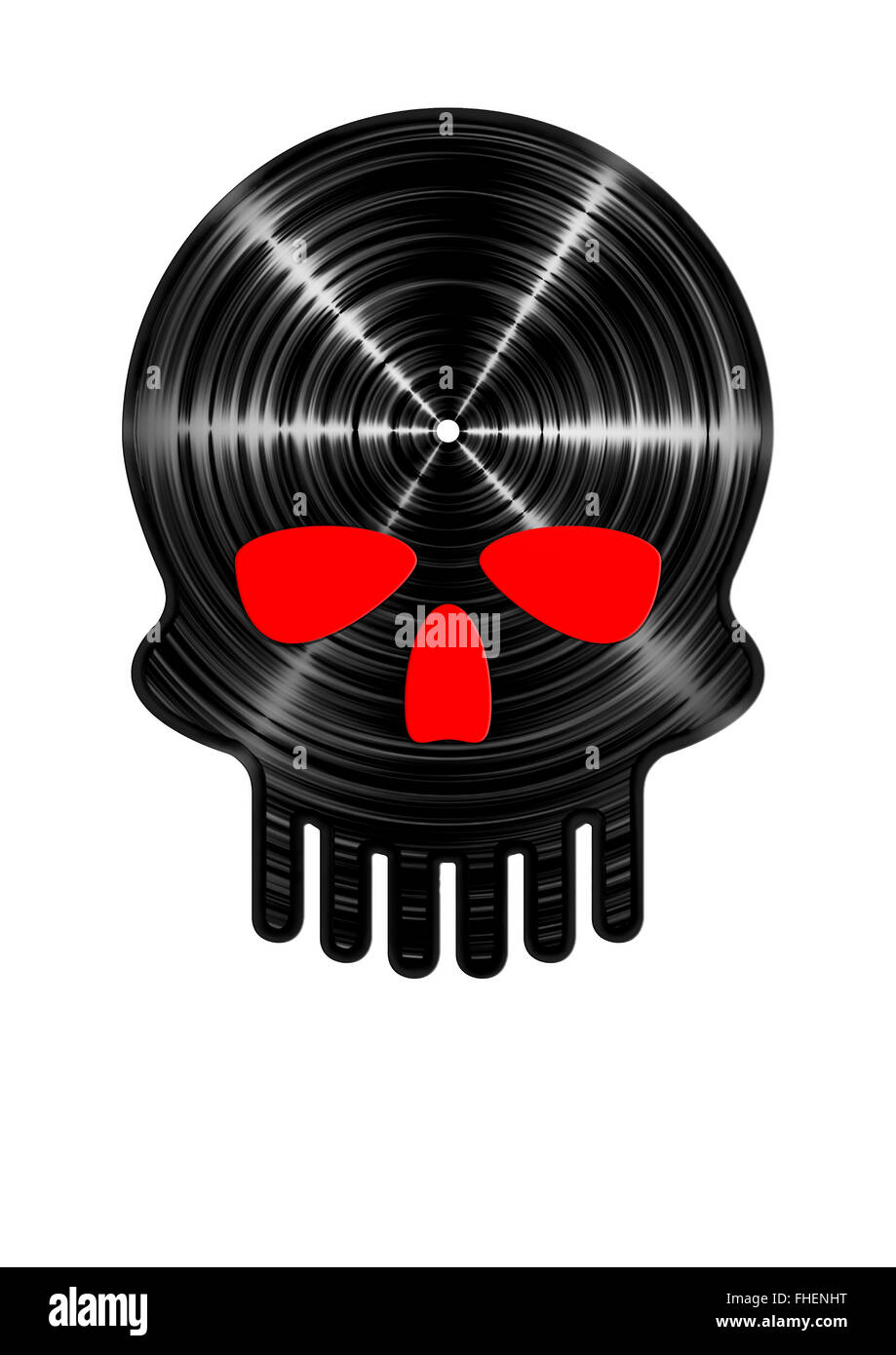 Record di vinile cranio / 3D render del cranio a forma di record di vinile Foto Stock