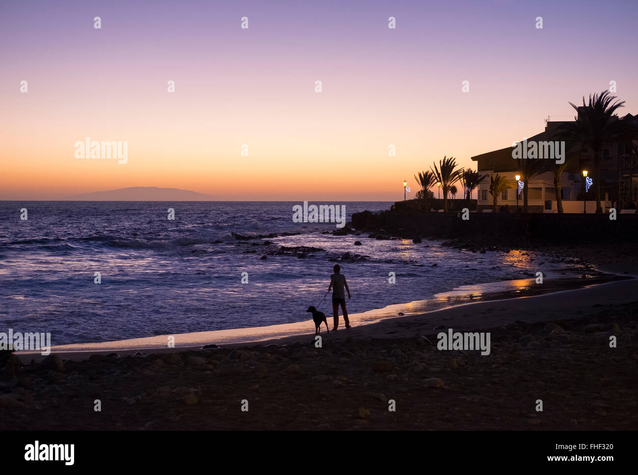 Atmosfera serale, La Playa, Valle Gran Rey, La Gomera, isole Canarie, Spagna Foto Stock