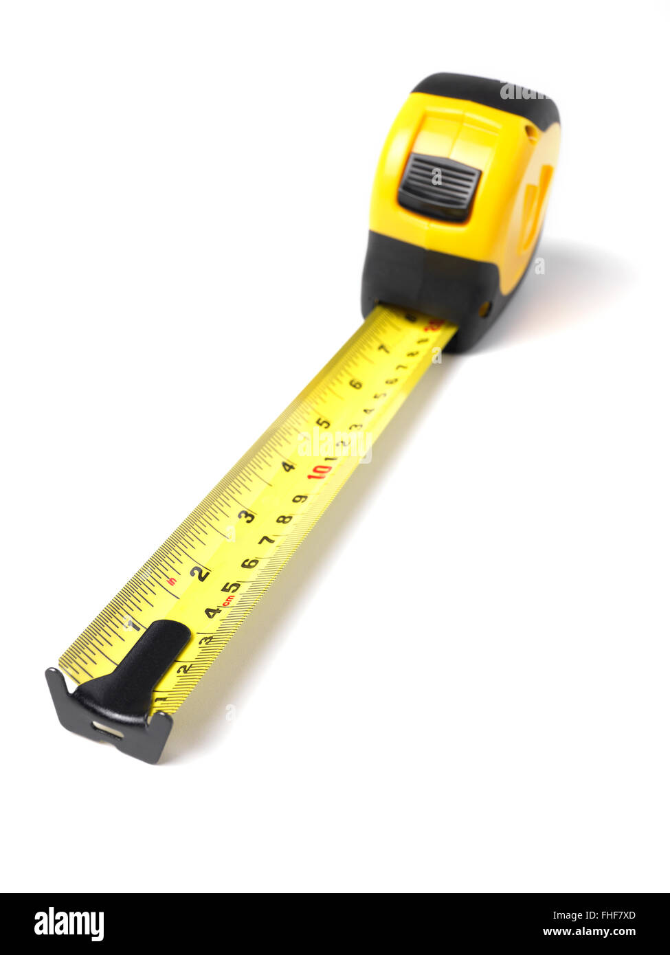 Nastro di misurazione su sfondo bianco Foto Stock
