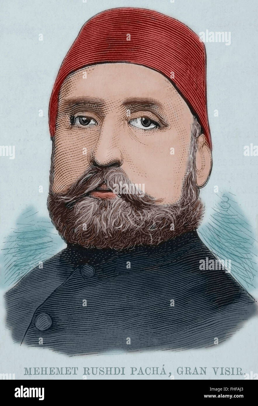Mehmed Rushdi Pasha (1811-1876). Statista ottomano. Ritratto. Incisione. Colorati. Foto Stock