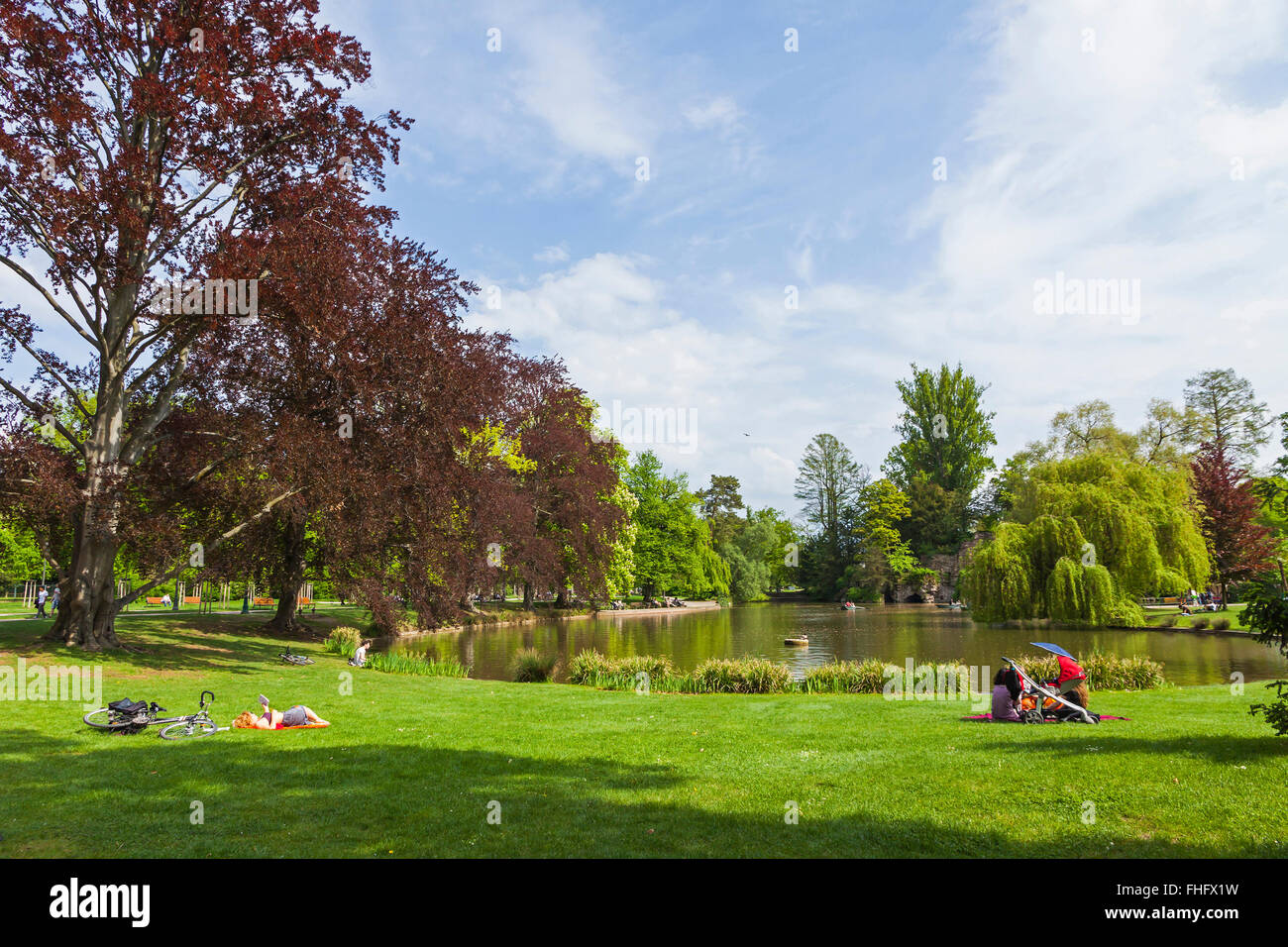 Parc de L'Orangerie, un parco pubblico nella città di Strasburgo. Situato di fronte al Palazzo d'Europa Foto Stock