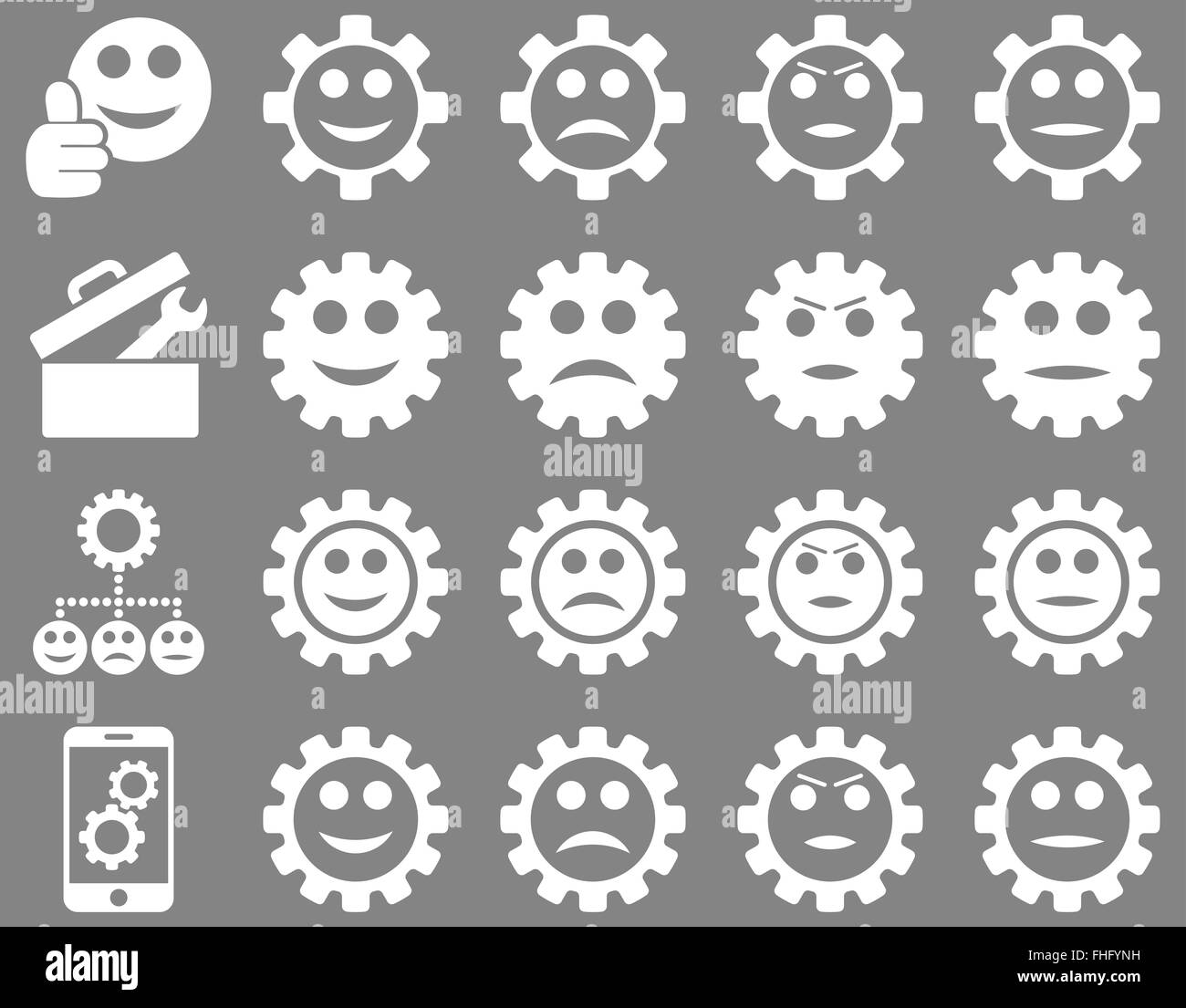 Strumenti e sorriso le icone degli ingranaggi Foto Stock