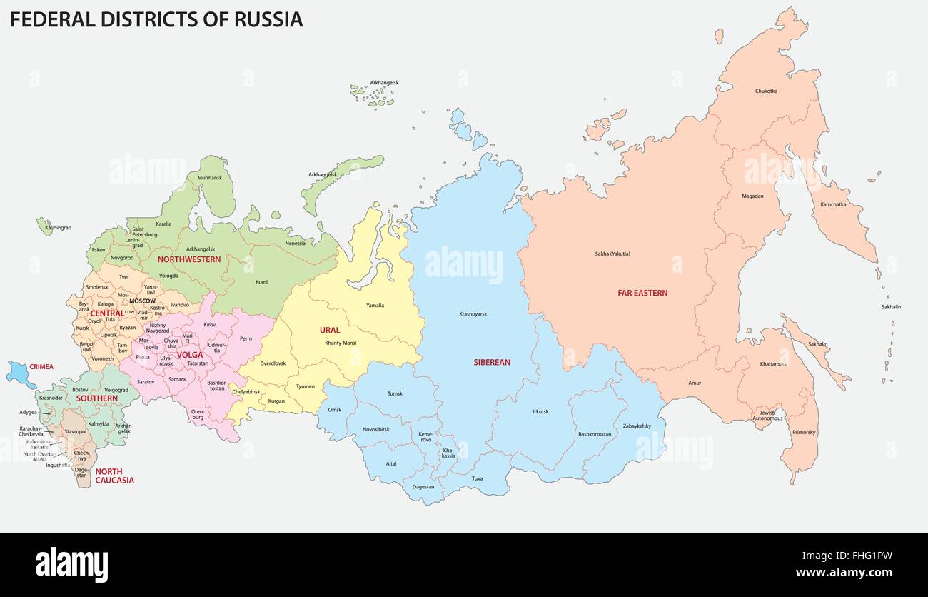 La Russia distretti federali mappa Illustrazione Vettoriale