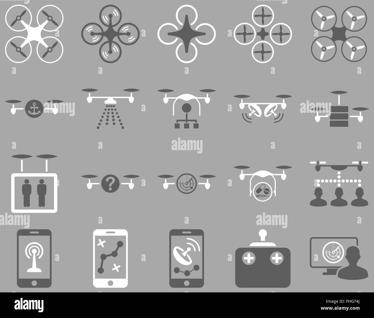 Aria fuco e quadcopter icone strumenti Foto Stock
